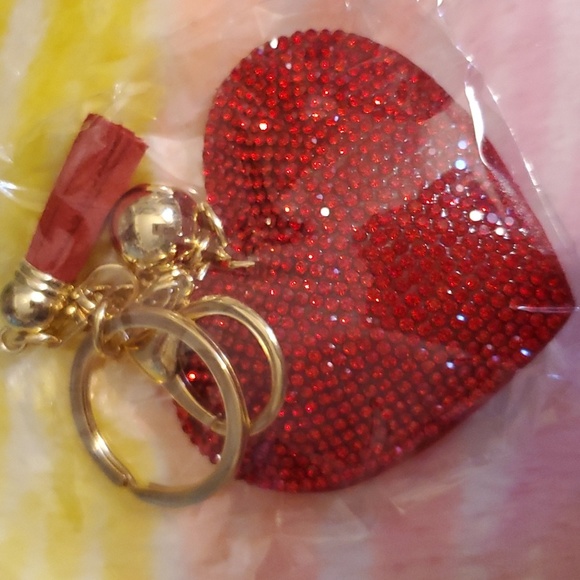 Red Rhinestone Heart Shape Bag Charm or Keychain - Picture 1 of 4